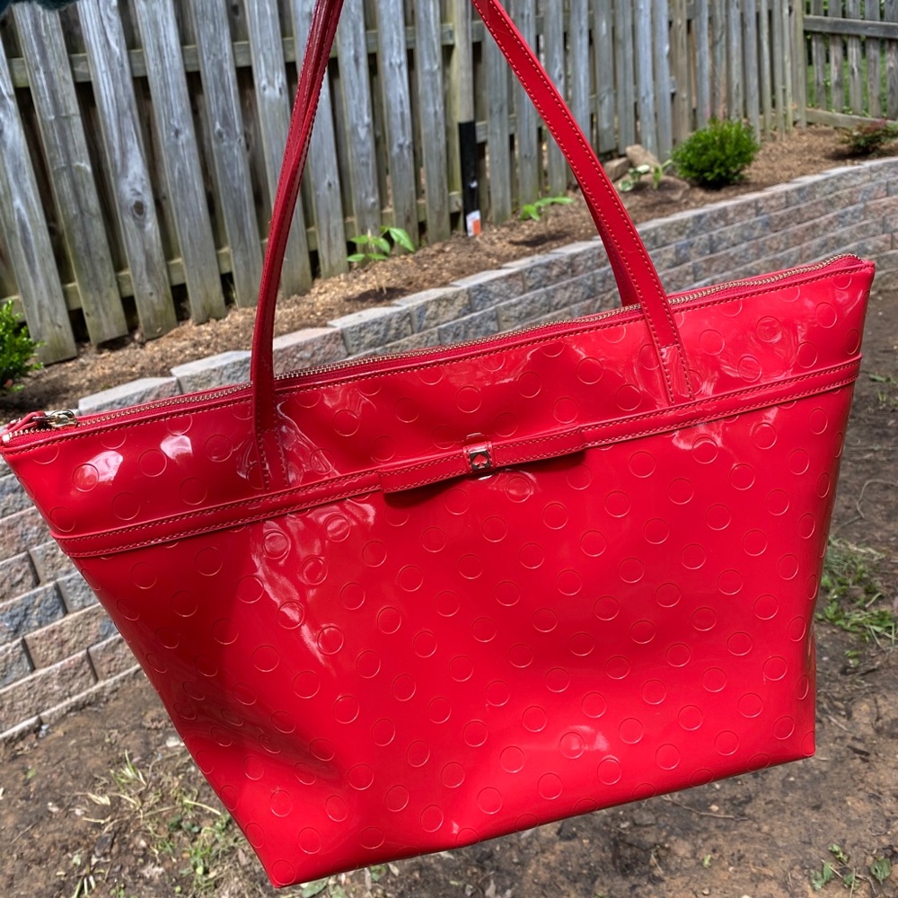 Kate Spade Bow Patent Pinkish Red Tote
